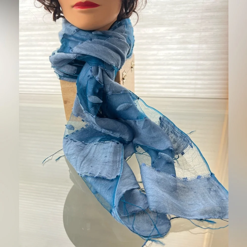 🪺New HAND WOVEN SILK PANEL SCARF/SHAWL-by BLUE PACIFIC | Vintage Denim Blue - Picture 9 of 17